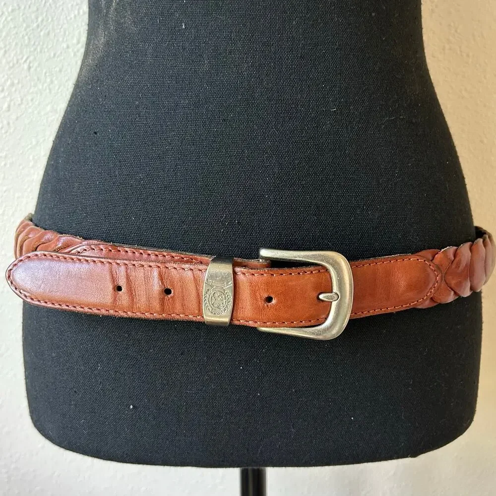 Vintage Brown Braided Leather Belt Made in Turkey coastal preppy casual Size 36